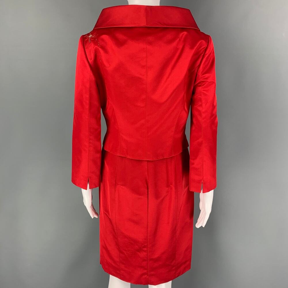 RICHARD TYLER Couture Size 8 Red Silk Rayon Beaded Knee-Length 2 Piece Set - Picture 5 of 8
